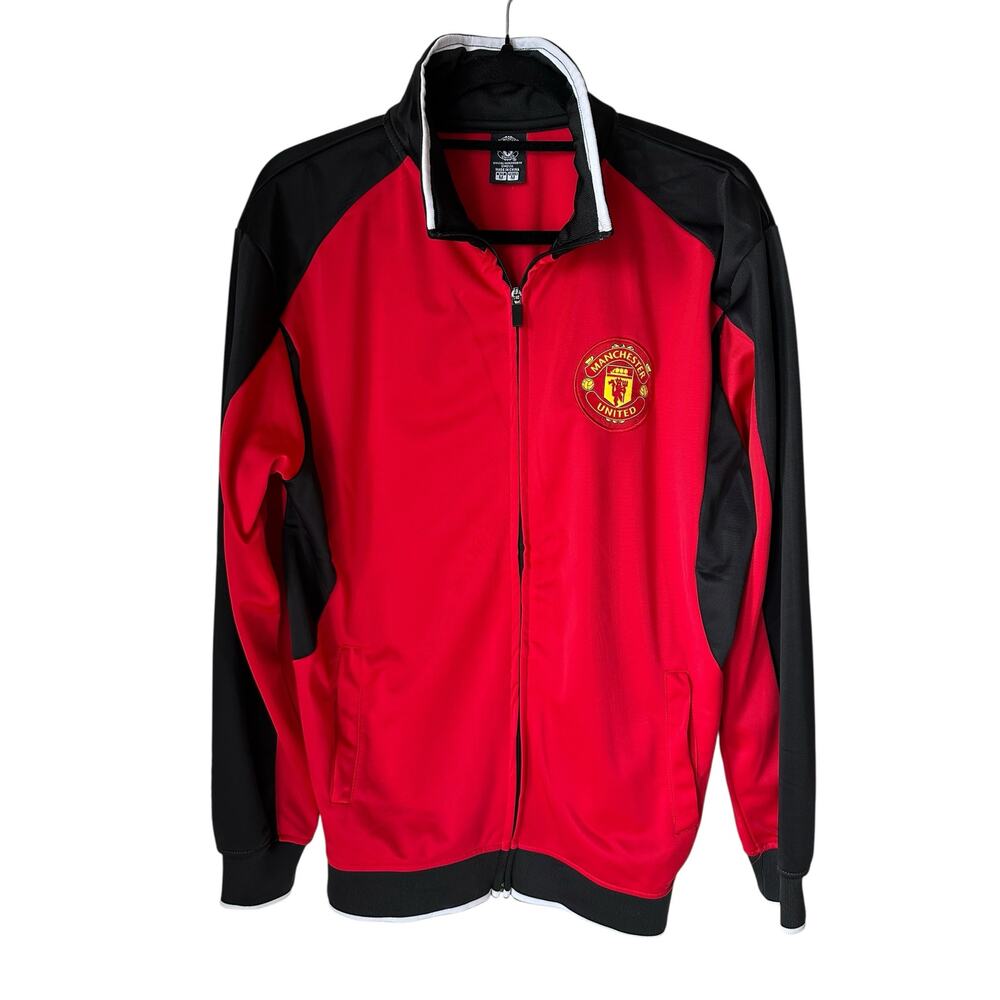 Manchester United Track Jacket Red Black Zip Up MUFC Official Size M SoccerMerch